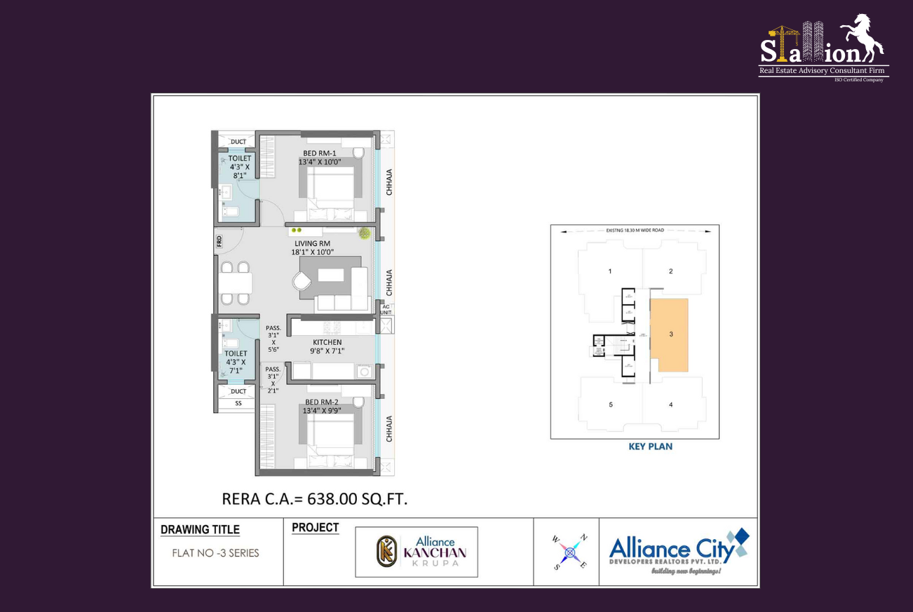 2 BHK Floor Plan 638 SQ.FT